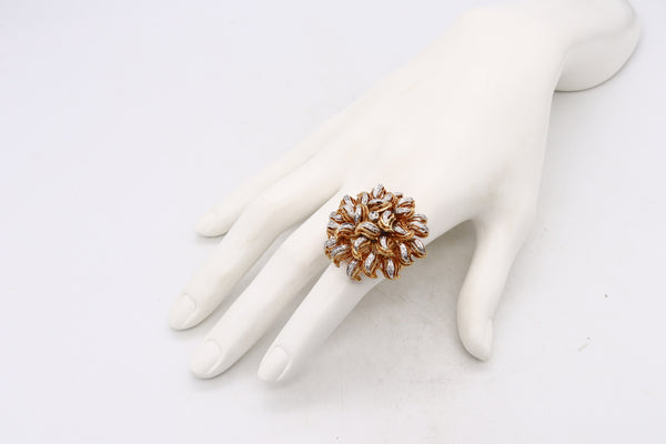 Italian Mid Century 1960 Jeweled Cocktail Ring In 18Kt Yellow Gold With European Diamonds