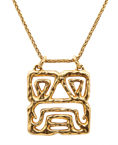 Tiffany And Co 1960 Retro Abstract Mask Pendant In Textured 18Kt Yellow Gold