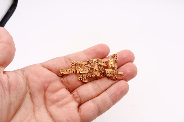 Lalaounis Ilias 1970 Greece Vintage Pictorial Village Brooch In 18Kt Yellow Gold