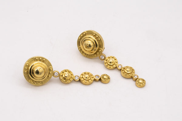 SeidenGang Etruscan Long Drop Earrings In 18Kt Yellow Gold With VS Diamonds