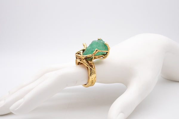 Eric de Kolb 1960 Rare Statement Ring In 18Kt Yellow Gold With 28.53 Cts Carved Colombian Emerald