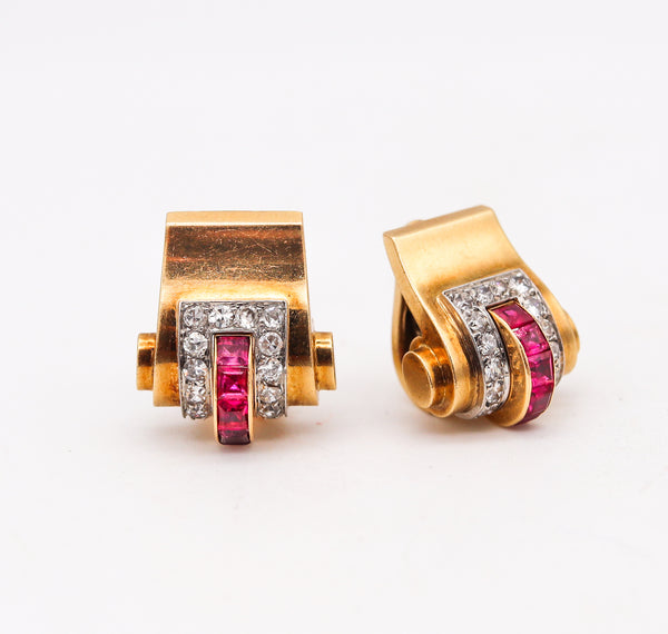 Boucheron 1937 Paris Rare Published Bracelet & Earrings Suite In 18Kt Gold With 6.88 Cts Diamonds And Rubies