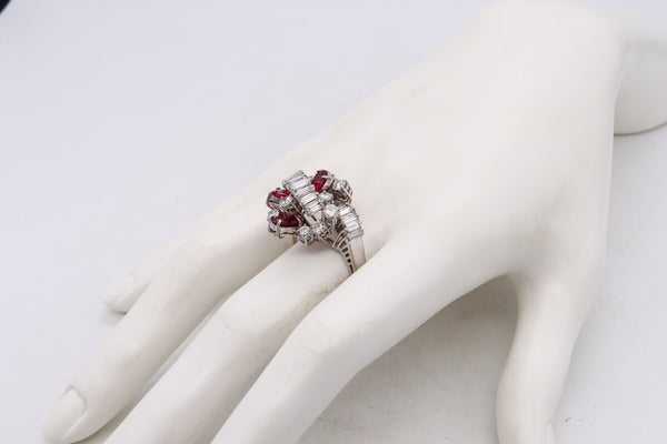(S)Art Deco 1940 GIA Cert Cocktail Ring In 18Kt White Gold With 6.19 Cts In VS Diamonds & Rubies