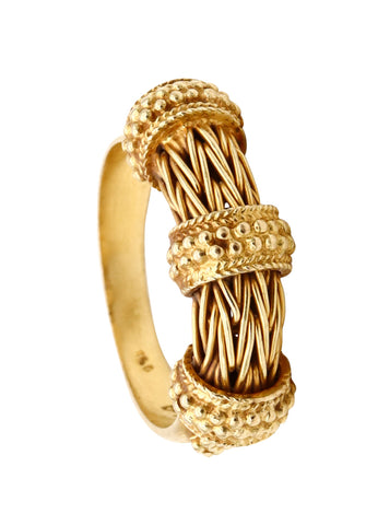 *Zolotas Greece vintage Braided ring band in textured 18 kt yellow gold