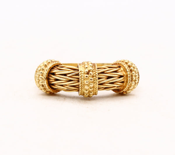 *Zolotas Greece vintage Braided ring band in textured 18 kt yellow gold