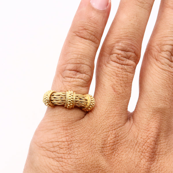 *Zolotas Greece vintage Braided ring band in textured 18 kt yellow gold