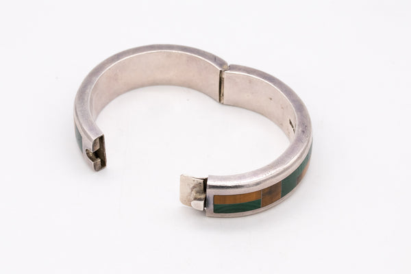 Mexico 1960 Mid Century Bracelet In .950 Sterling Silver With Inlaid Gemstones