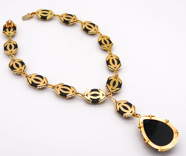 -Cartier 1969 Retro Modernist Necklace And Earring Suite In 18Kt Gold With Carved Black Jade