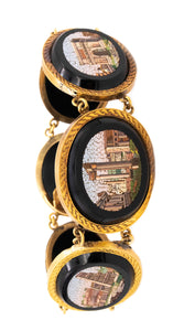 *French 1870 Roman revival grand tour bracelet in 18 kt yellow gold with micro mosaics