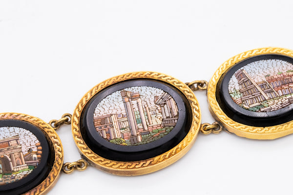 *French 1870 Roman revival grand tour bracelet in 18 kt yellow gold with micro mosaics