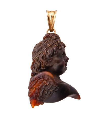 French 1790 Rare Georgian Period Pendant Of A Carved Cherub In 18Kt Yellow Gold Mounting