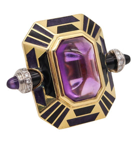 Cartier Paris Deco Egyptian Revival Enameled Cocktail Ring In 18Kt With 7.61 Cts In Gemstones