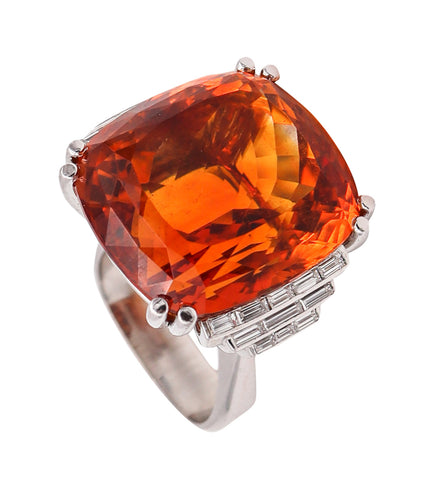 Georg Jensen And Wendel 1940 Art Deco Ring In 18Kt Gold With 42.94 Cts In Diamonds And Citrine