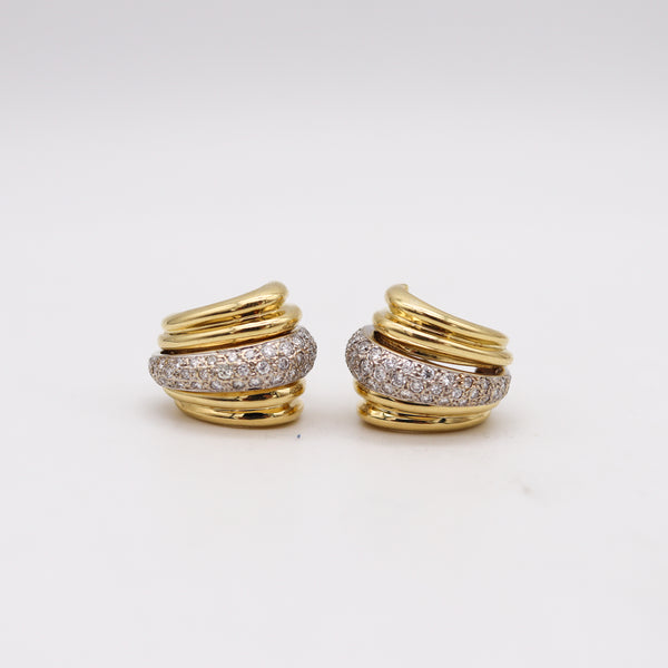 -Italian Convertible Earrings In 18Kt Yellow And White Gold With 2.05 Ctw In Diamonds