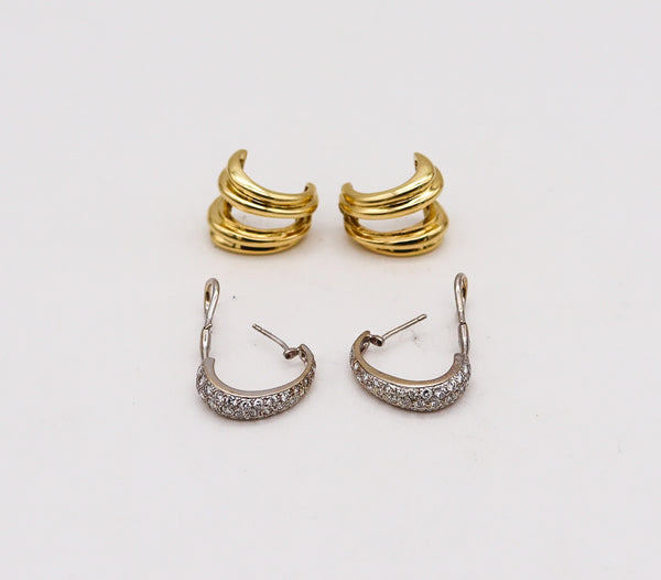 -Italian Convertible Earrings In 18Kt Yellow And White Gold With 2.05 Ctw In Diamonds