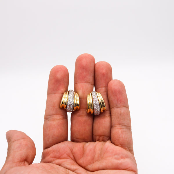 -Italian Convertible Earrings In 18Kt Yellow And White Gold With 2.05 Ctw In Diamonds