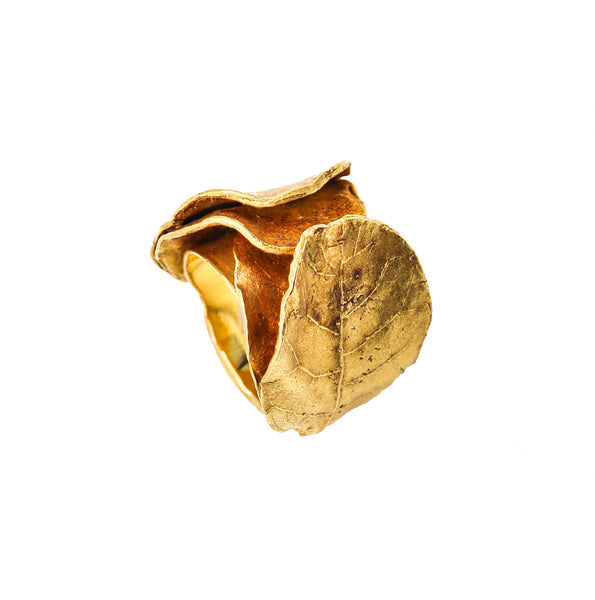 Claude Lalanne For Zolotas Rare Sculptural Laurel Leaves Ring In 18Kt Yellow Gold