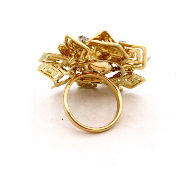 Hammerman Brothers 1960 Large Geometric Cocktail Ring In 18Kt Gold With VS Diamonds