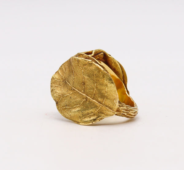 Claude Lalanne For Zolotas Rare Sculptural Laurel Leaves Ring In 18Kt Yellow Gold
