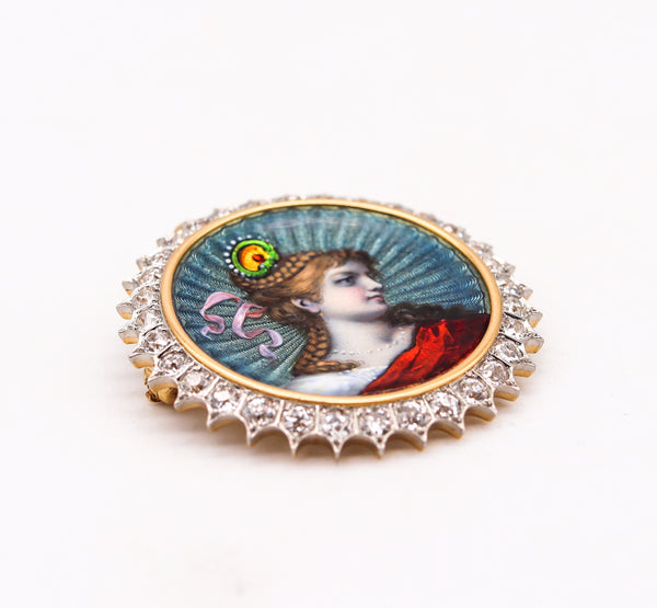 Edwardian 1905 Fabulous Guilloche Pendant Brooch In 18Kt Gold Platinum With 2.56 Cts Diamonds