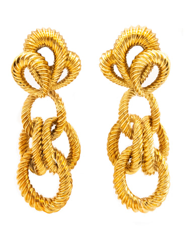 HENRY DUNAY 18 KT GOLD DAY AND NIGHT VINTAGE KNOT EARRINGS