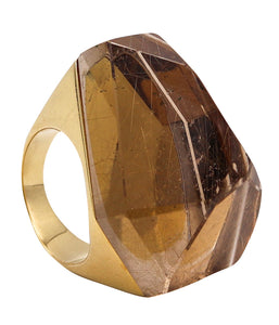 -H. Stern By Diane Von Furstenberg Geometric Power Ring In 18Kt Gold With Rutilated Quartz