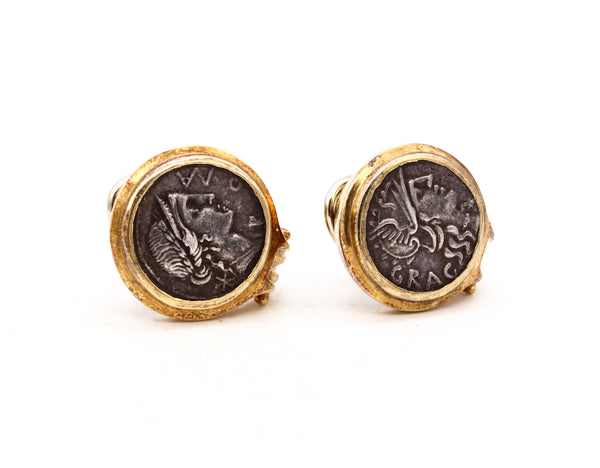 Ancient Roman Coin Earrings In 18Kt Yellow Gold With 136 114 BC Silver Denarius