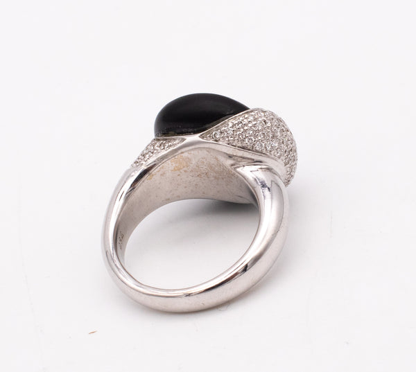 Meister Of Zurich 18Kt White Gold Ring With VS Diamonds And Frosted Black Onyx