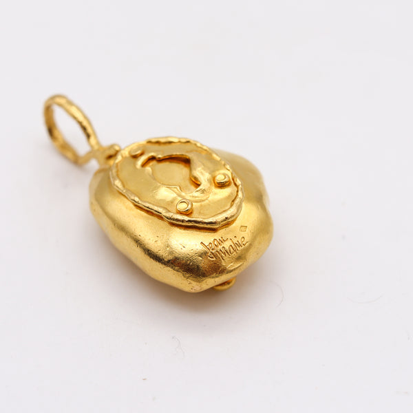 Jean Mahie 1970 Paris Rare Vintage Sculptural Abstract Pendant in Textured 22Kt Yellow Gold
