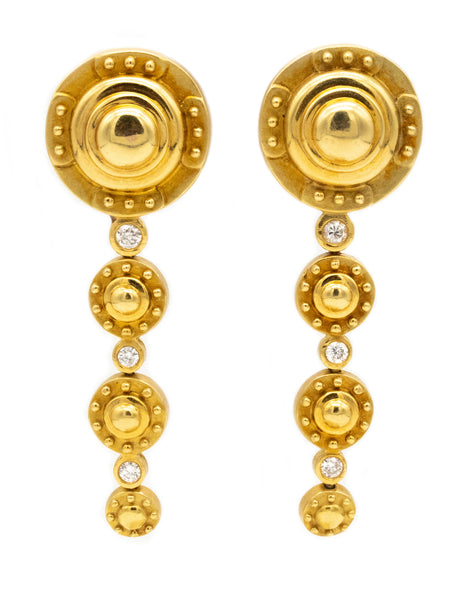SEIDENGANG 18 KT GOLD ETRUSCAN LONG EARRINGS WITH VS ROUND DIAMONDS