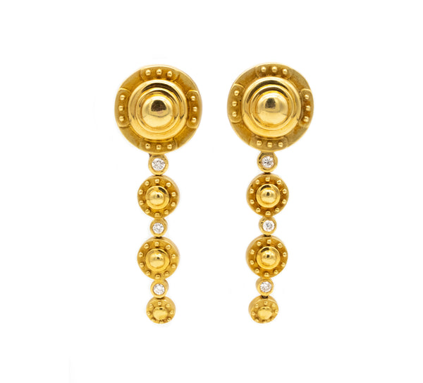 SEIDENGANG 18 KT GOLD ETRUSCAN LONG EARRINGS WITH VS ROUND DIAMONDS