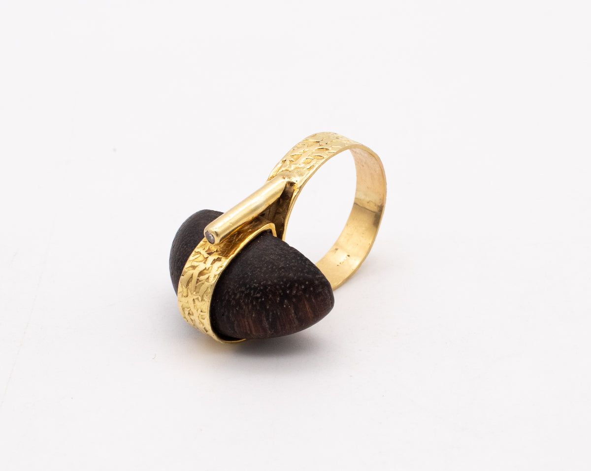 BELGIUM ART-DECO 1930 GEOMETRIC RING IN 18 kt YELLOW GOLD WITH PALISAN ...
