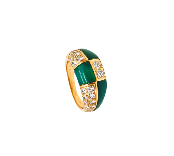 -Van Cleef Arpels 1973 Geometric Chrysoprase Ring In 18Kt Gold With 1.45 Ctw In Diamonds