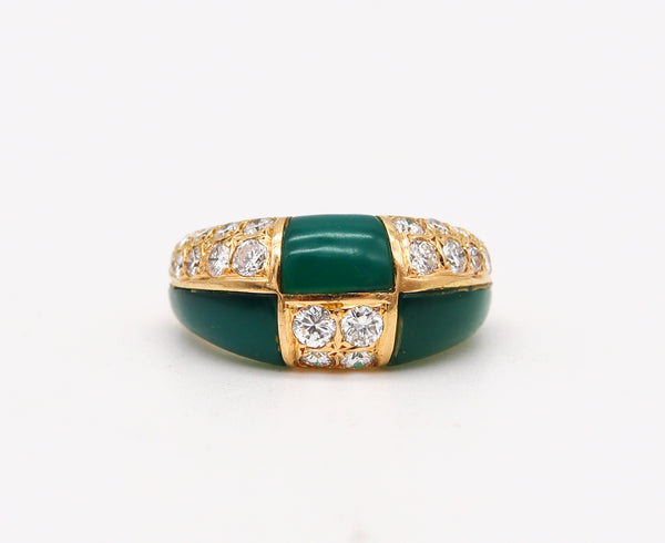 -Van Cleef Arpels 1973 Geometric Chrysoprase Ring In 18Kt Gold With 1.45 Ctw In Diamonds