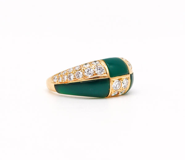 -Van Cleef Arpels 1973 Geometric Chrysoprase Ring In 18Kt Gold With 1.45 Ctw In Diamonds