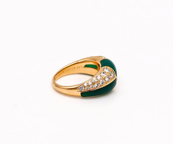 -Van Cleef Arpels 1973 Geometric Chrysoprase Ring In 18Kt Gold With 1.45 Ctw In Diamonds