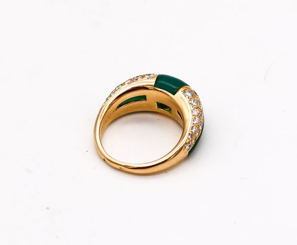 -Van Cleef Arpels 1973 Geometric Chrysoprase Ring In 18Kt Gold With 1.45 Ctw In Diamonds