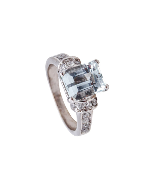 (S)Classic Cocktail Ring In 14Kt White Gold With 3.61 Ctw In Aquamarine And Diamonds