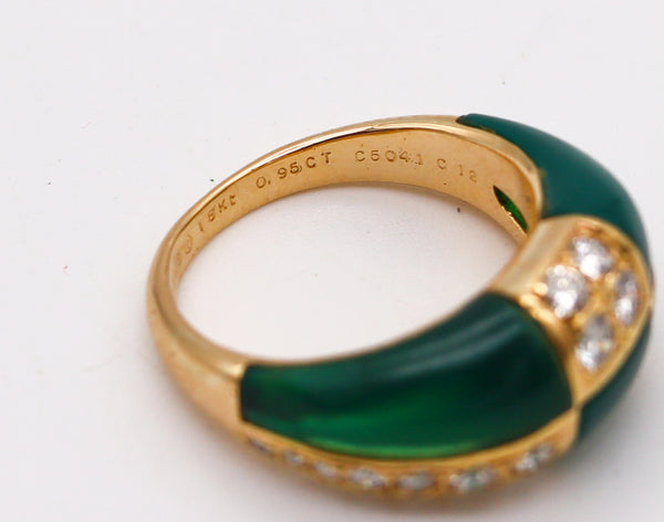 -Van Cleef Arpels 1973 Geometric Chrysoprase Ring In 18Kt Gold With 1.45 Ctw In Diamonds