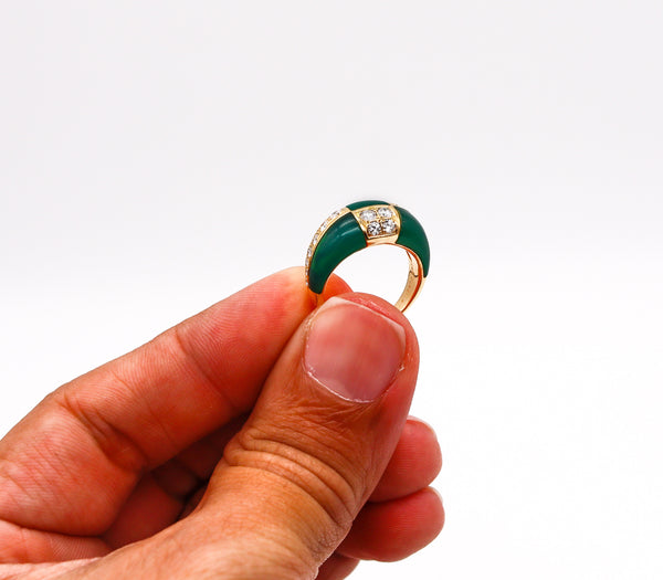 -Van Cleef Arpels 1973 Geometric Chrysoprase Ring In 18Kt Gold With 1.45 Ctw In Diamonds