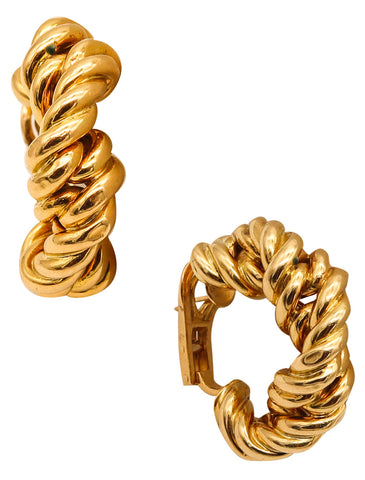 -Tiffany & Co. France 1973 Donald Claflin Twisted Ropes Hoops Earrings In 18Kt Yellow Gold