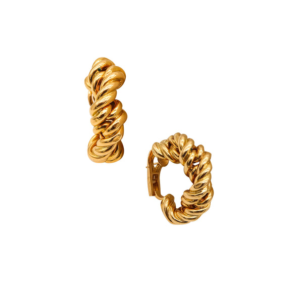 -Tiffany & Co. France 1973 Donald Claflin Twisted Ropes Hoops Earrings In 18Kt Yellow Gold