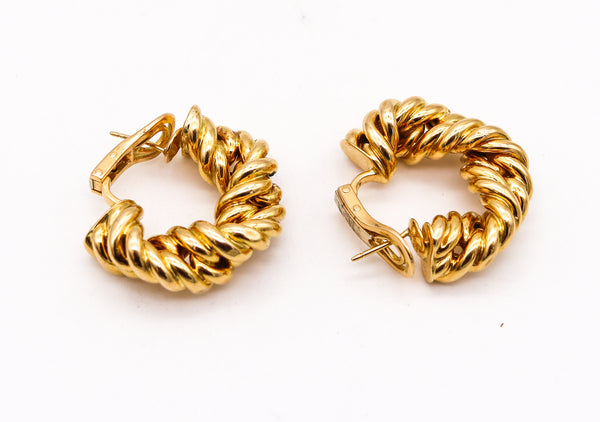 -Tiffany & Co. France 1973 Donald Claflin Twisted Ropes Hoops Earrings In 18Kt Yellow Gold