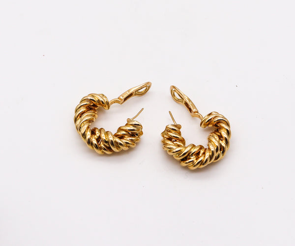 -Tiffany & Co. France 1973 Donald Claflin Twisted Ropes Hoops Earrings In 18Kt Yellow Gold