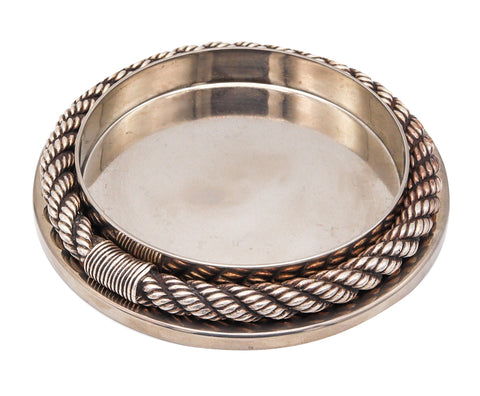 +Hermes Paris 1970 Vintage Mariner Rope Champagne Coaster In Polished Silver