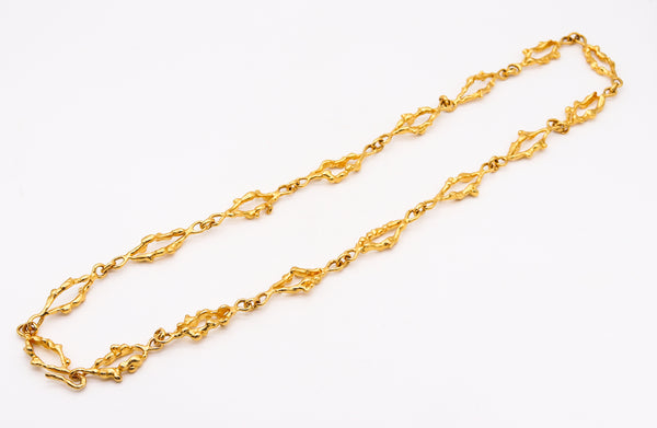 Jean Mahie 1970 Paris Rare Vintage Sculptural Sautoir Chain in Textured 22Kt Yellow Gold