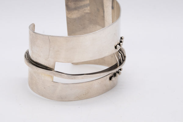 Ed Wiener 1950 New York Constructivist Sculptural Cuff Bracelet In .925 Sterling Silver