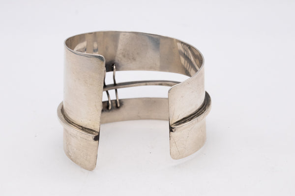 Ed Wiener 1950 New York Constructivist Sculptural Cuff Bracelet In .925 Sterling Silver