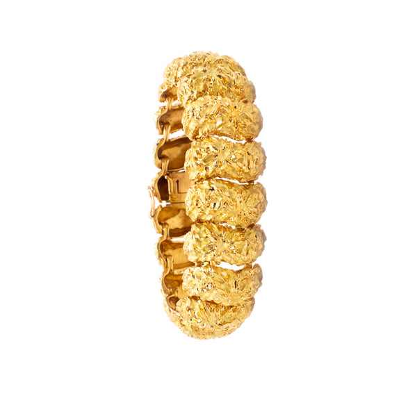 Marchak Paris 1960 French Mid Century Retro Bracelet In Textured 18Kt Yellow Gold