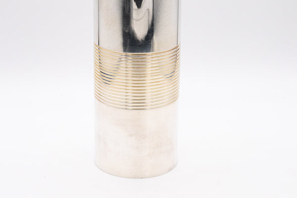 Lino Sabattini For Fiat Italia 1970 Geometric Cylinder Tall Vase In Sterling Silver